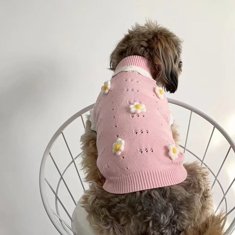 KFX-7558589 Cozy Flower Blossom Sweater for Dogs and Cats - Autumn & Winter Pet Wear