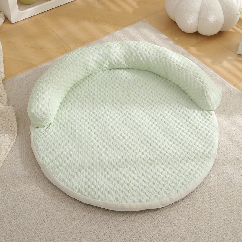 KFX-7560765 Cool Summer Breathable Pet Mat - Available in Round Blue, Beige, Pink, Green, and Gray (50CM to 110CM)