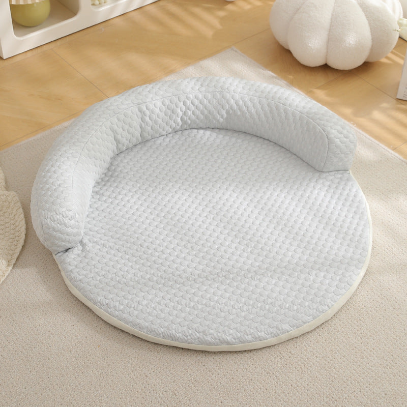 KFX-7560765 Cool Summer Breathable Pet Mat - Available in Round Blue, Beige, Pink, Green, and Gray (50CM to 110CM)
