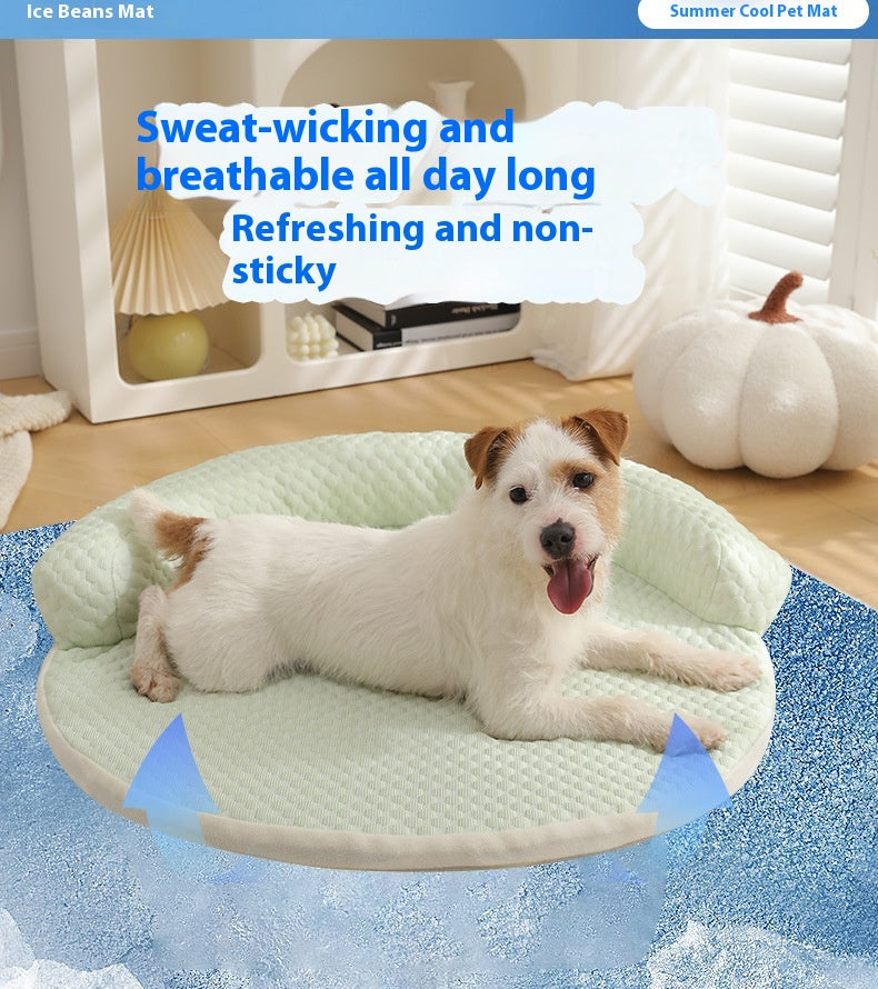 KFX-7560765 Cool Summer Breathable Pet Mat - Available in Round Blue, Beige, Pink, Green, and Gray (50CM to 110CM)
