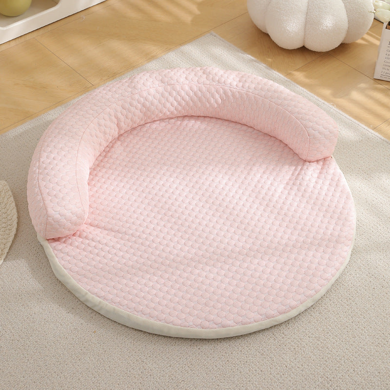 KFX-7560765 Cool Summer Breathable Pet Mat - Available in Round Blue, Beige, Pink, Green, and Gray (50CM to 110CM)