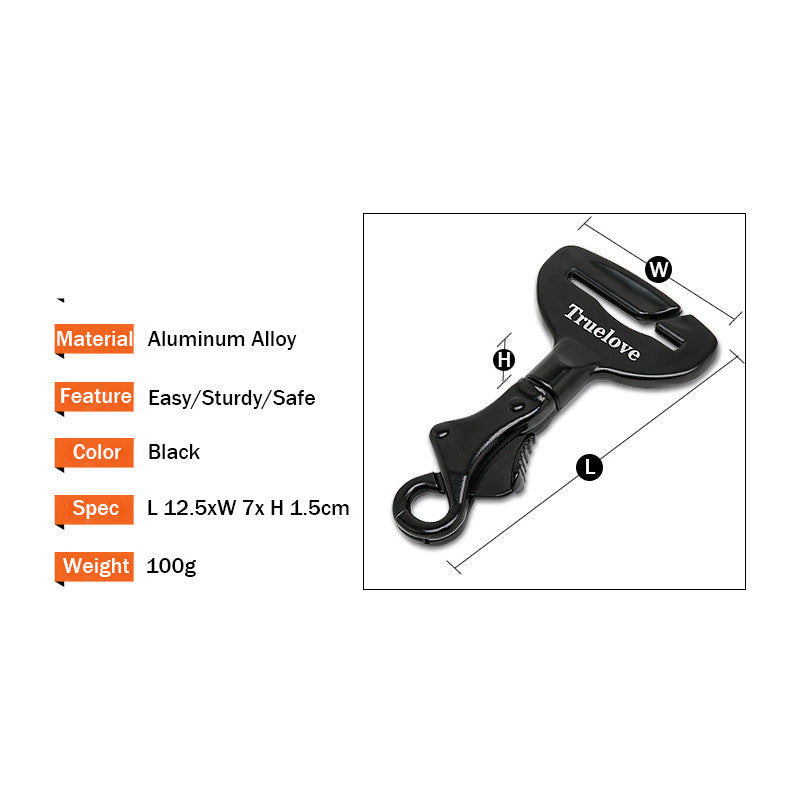 KFX-7561533 Pet Safety Buckle for Car - Aluminum Holder, Sturdy and Easy to Use, Black, 12.5x7x1.5cm