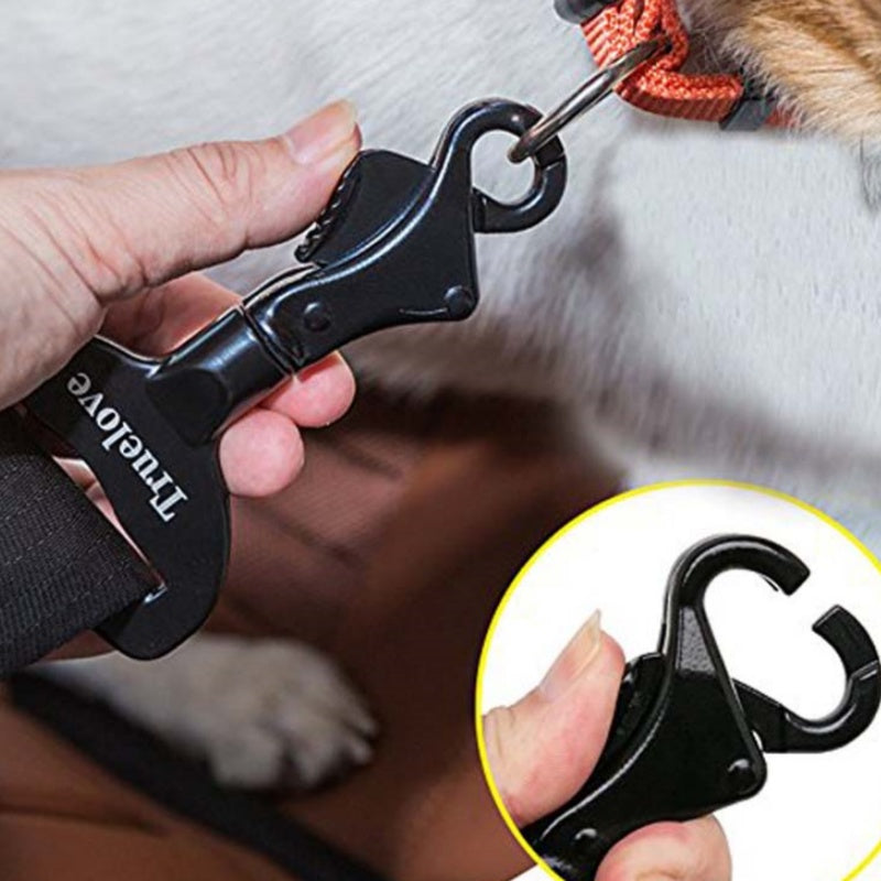 KFX-7561533 Pet Safety Buckle for Car - Aluminum Holder, Sturdy and Easy to Use, Black, 12.5x7x1.5cm