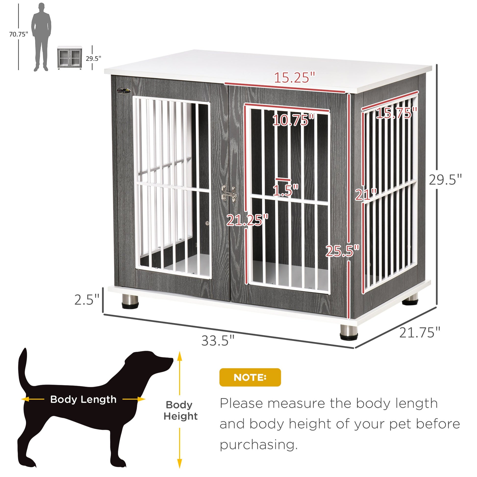 KFX-7562557 Two-in-One Dog Crate and End Table for Small to Medium Pets, Stylish Wooden Design with Lockable Door and Ventilated Windows
