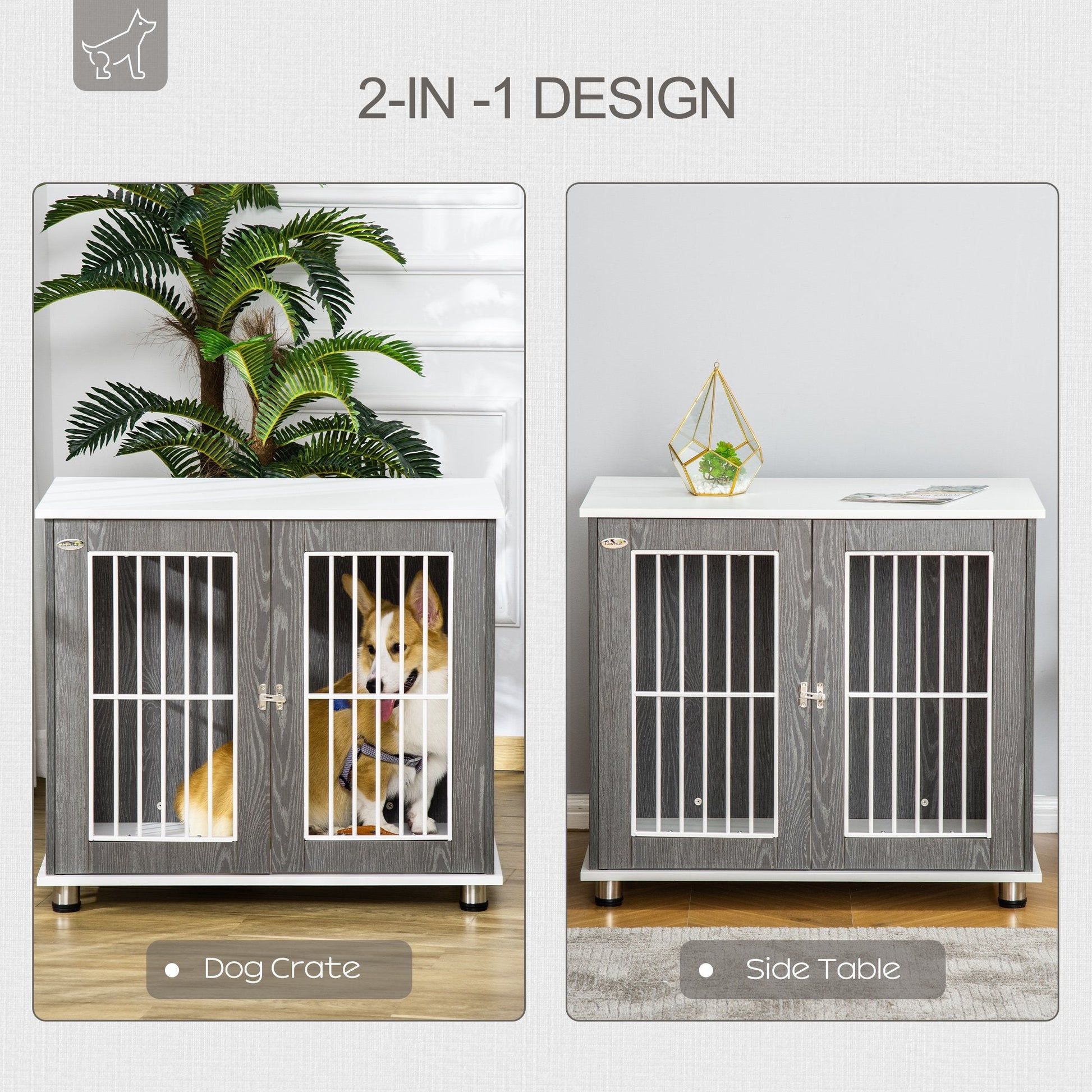 KFX-7562557 Two-in-One Dog Crate and End Table for Small to Medium Pets, Stylish Wooden Design with Lockable Door and Ventilated Windows