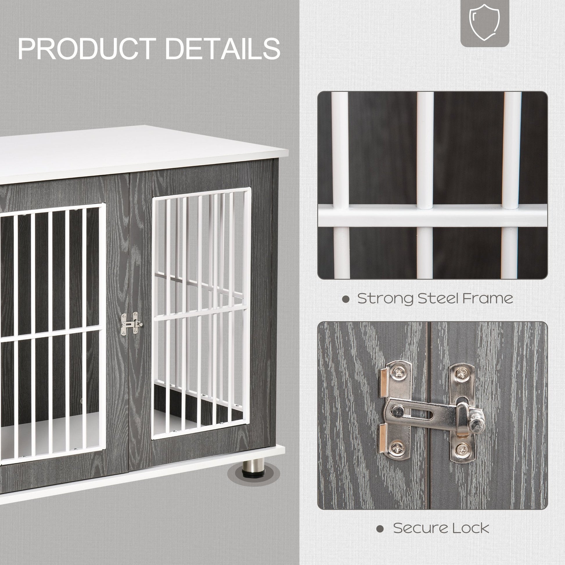 KFX-7562557 Two-in-One Dog Crate and End Table for Small to Medium Pets, Stylish Wooden Design with Lockable Door and Ventilated Windows