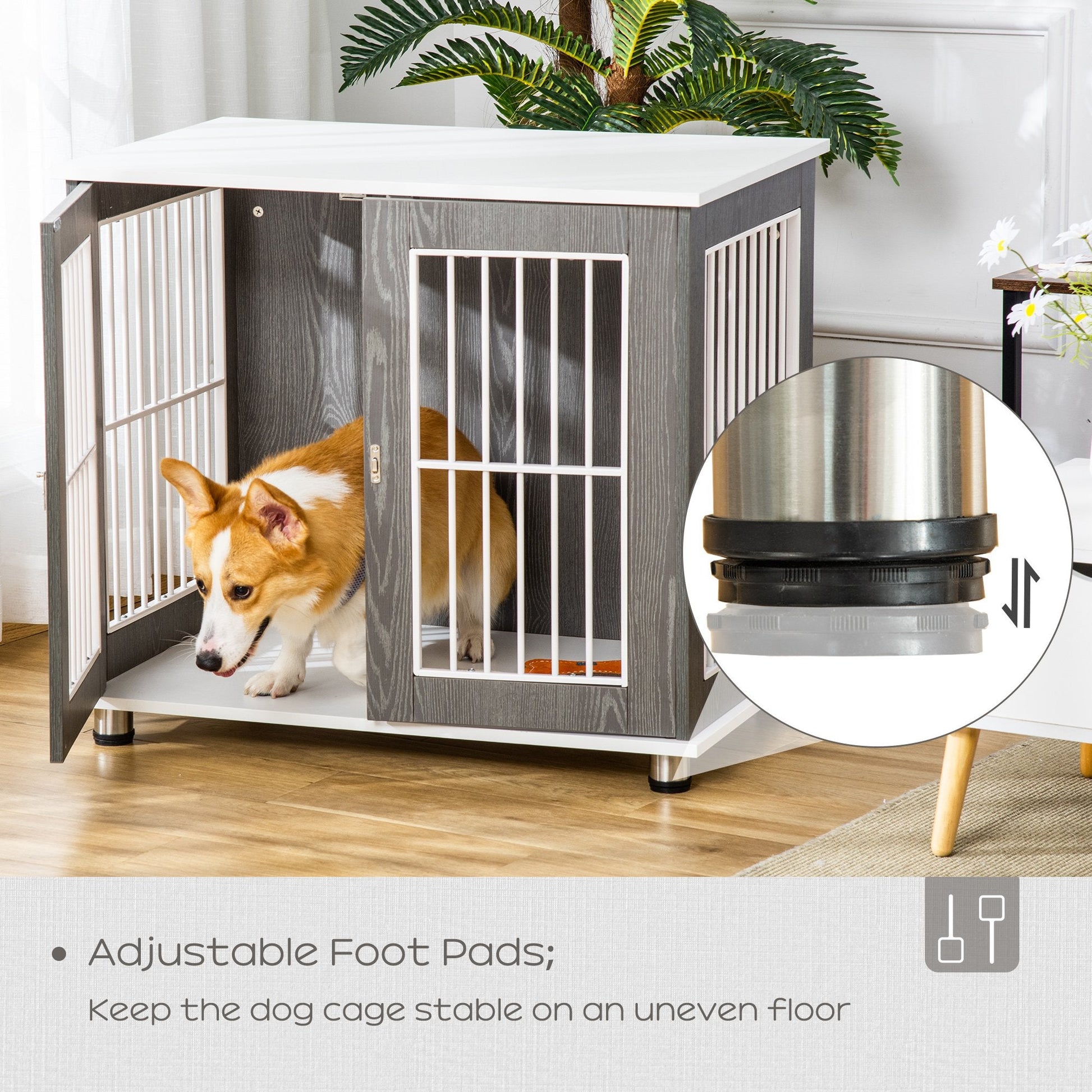 KFX-7562557 Two-in-One Dog Crate and End Table for Small to Medium Pets, Stylish Wooden Design with Lockable Door and Ventilated Windows