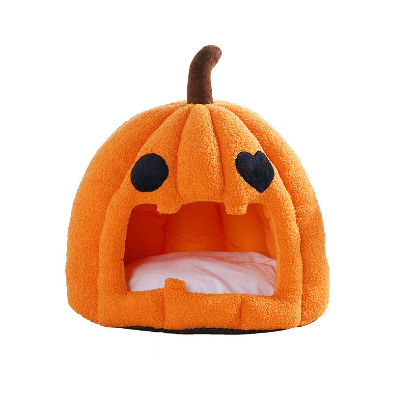 KFX-7562941 Cozy Pumpkin-Shaped Semi-Enclosed Pet Bed for Cats and Dogs