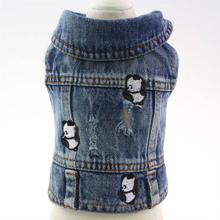 KFX-7563453 Ripped Panda Embroidered Denim Vest for Dogs in Various Sizes