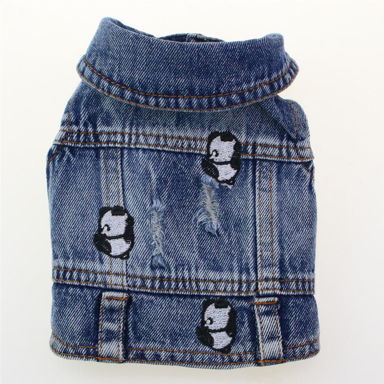 KFX-7563453 Ripped Panda Embroidered Denim Vest for Dogs in Various Sizes