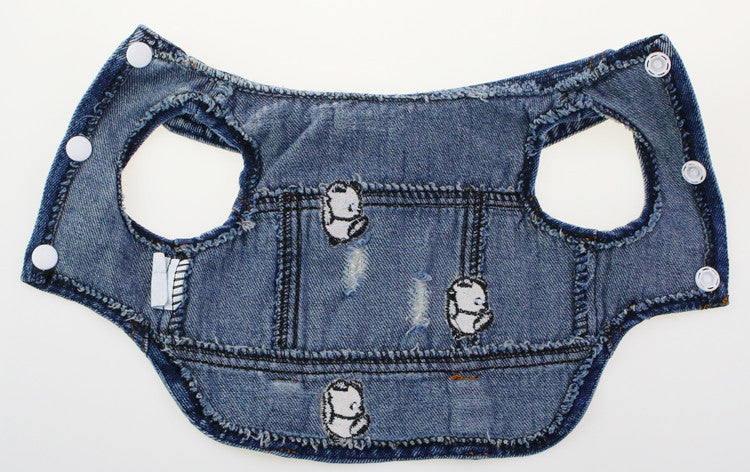 KFX-7563453 Ripped Panda Embroidered Denim Vest for Dogs in Various Sizes
