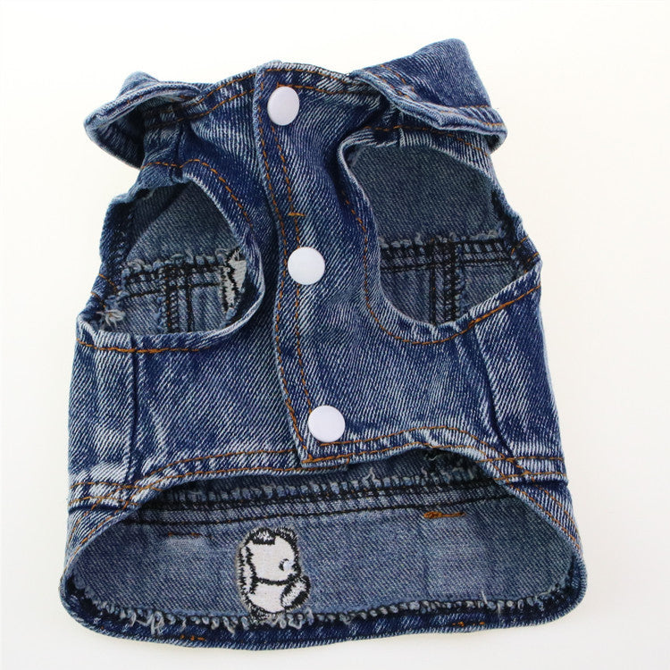 KFX-7563453 Ripped Panda Embroidered Denim Vest for Dogs in Various Sizes