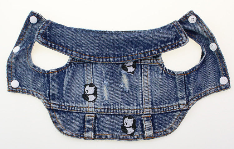 KFX-7563453 Ripped Panda Embroidered Denim Vest for Dogs in Various Sizes