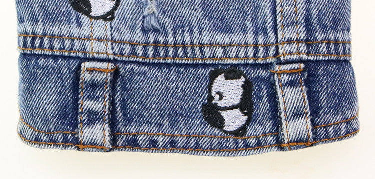 KFX-7563453 Ripped Panda Embroidered Denim Vest for Dogs in Various Sizes