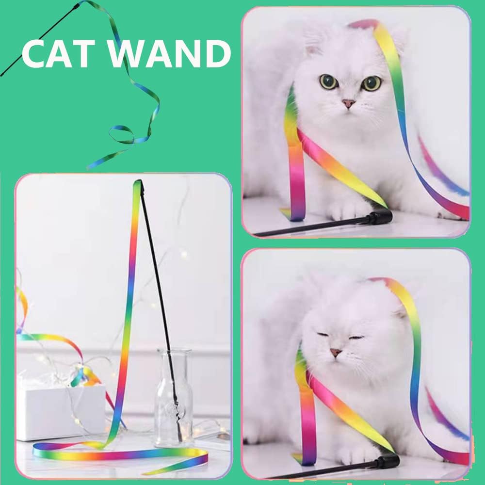KFX-7566141 Interactive Cat Teaser Wand with Colorful Ribbon for Engaging Playtime and Exercise