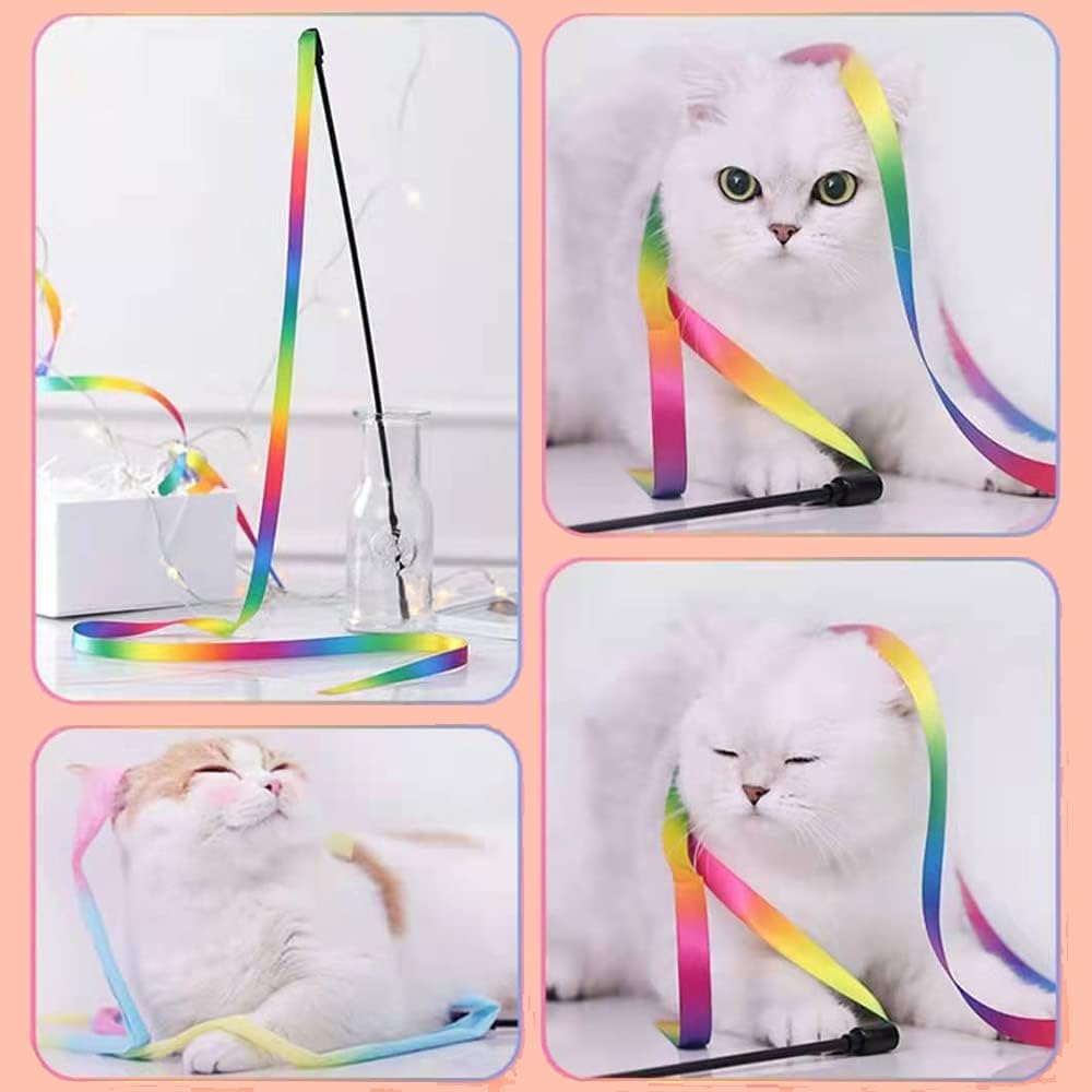 KFX-7566141 Interactive Cat Teaser Wand with Colorful Ribbon for Engaging Playtime and Exercise