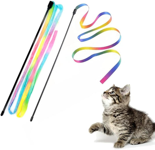 KFX-7566141 Interactive Cat Teaser Wand with Colorful Ribbon for Engaging Playtime and Exercise