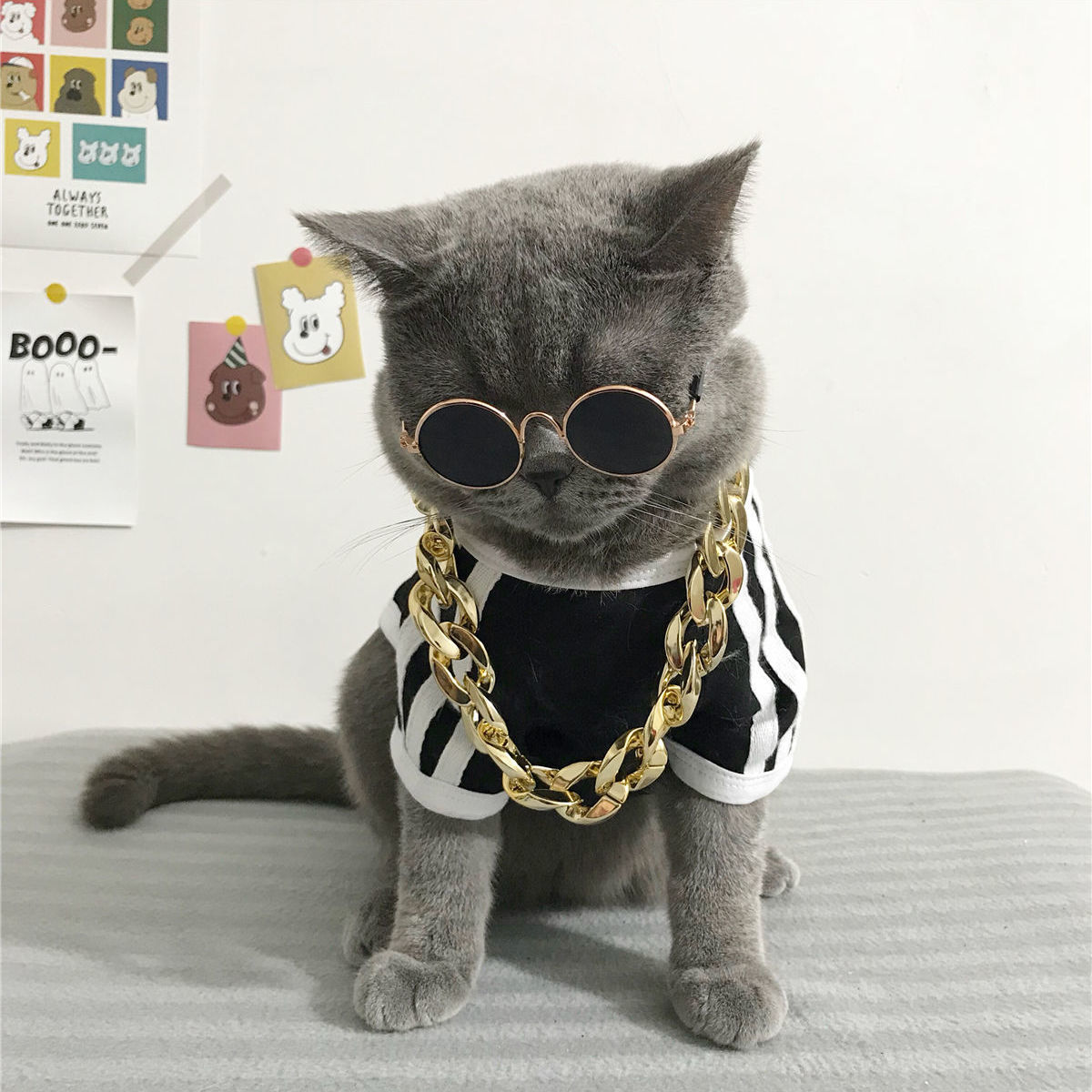 KFX-7566653 Plastic Gold and Platinum Big Chain Necklace for Pets - S, M, L Sizes Available