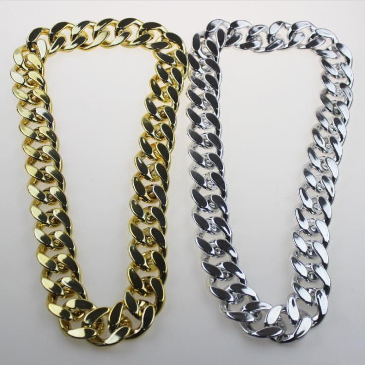 KFX-7566653 Plastic Gold and Platinum Big Chain Necklace for Pets - S, M, L Sizes Available