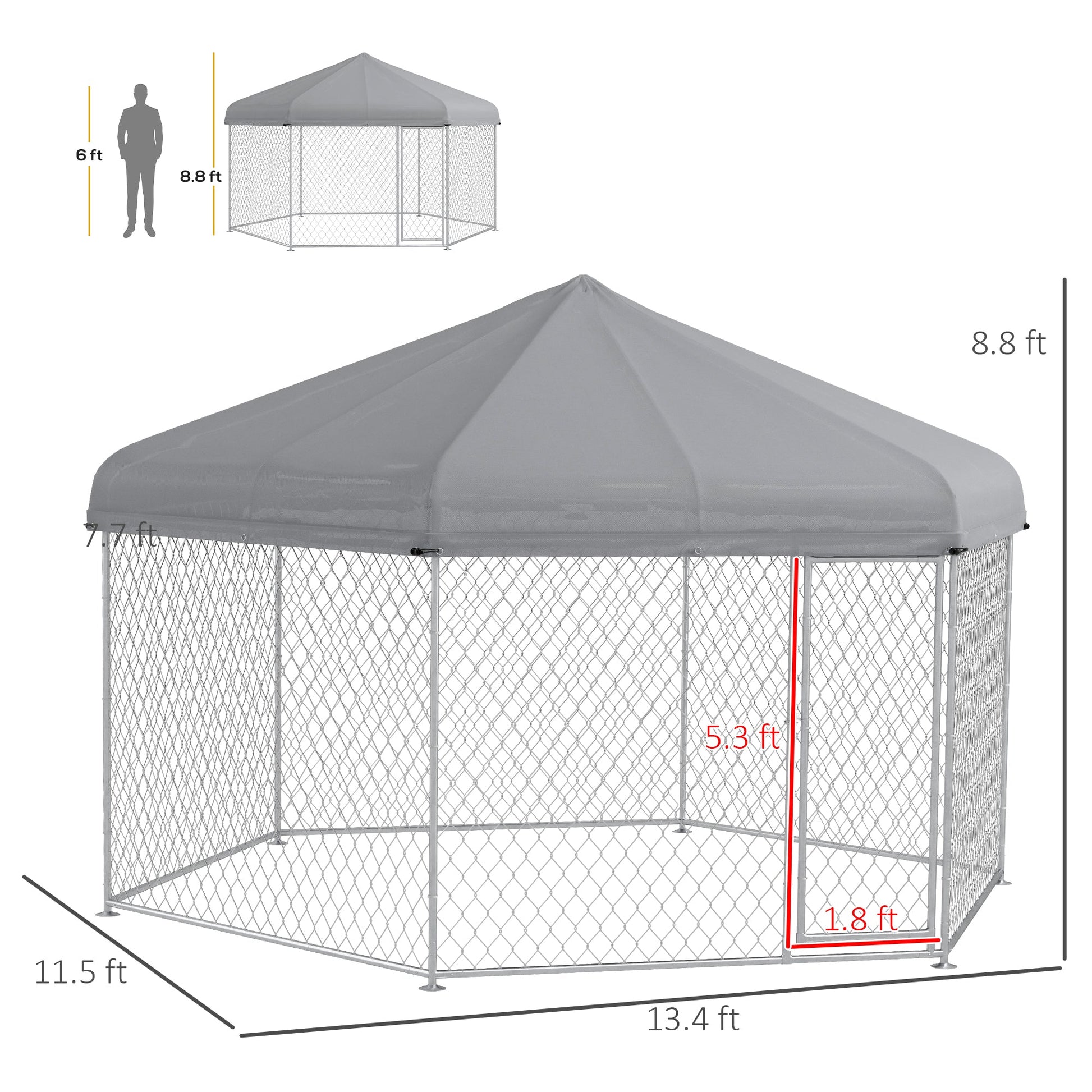 KFX-7568317 Large Dog Kennel with Waterproof Canopy and Lockable Door for Outdoor Use