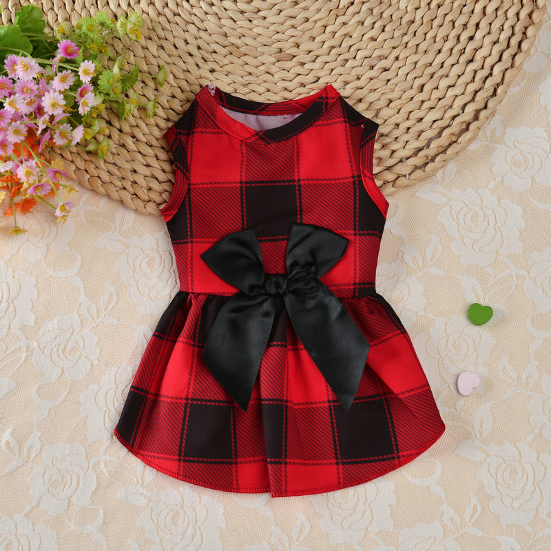 KFX-7571005 Casual Thin PET Bow Plaid Clothes for Pets in Red, Green, and Blue Plaids - Multiple Sizes Available