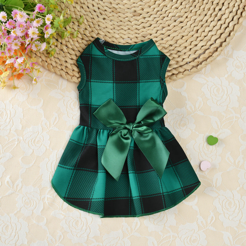 KFX-7571005 Casual Thin PET Bow Plaid Clothes for Pets in Red, Green, and Blue Plaids - Multiple Sizes Available
