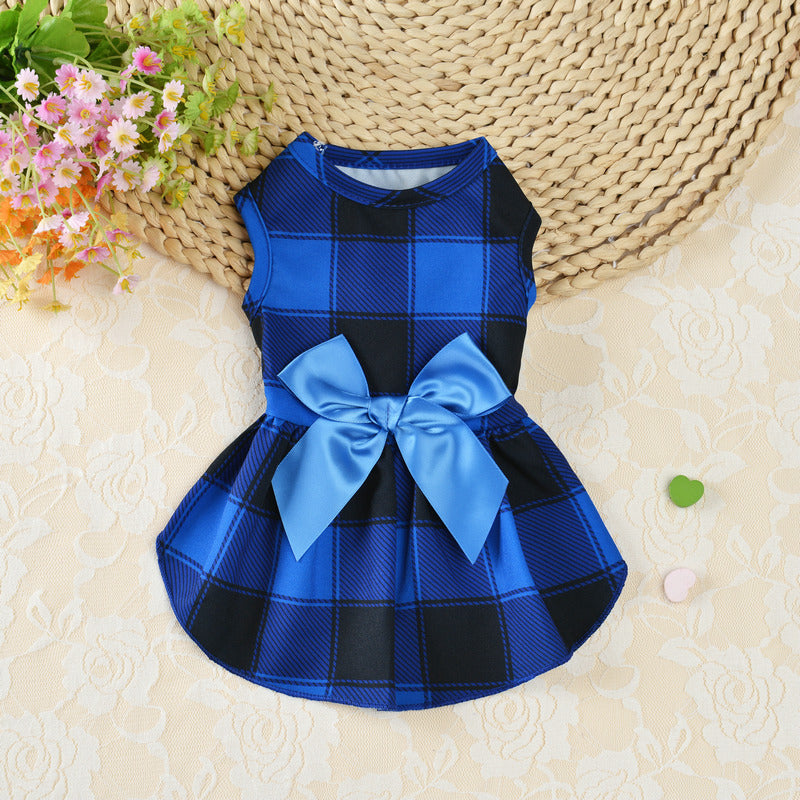 KFX-7571005 Casual Thin PET Bow Plaid Clothes for Pets in Red, Green, and Blue Plaids - Multiple Sizes Available