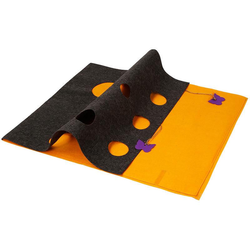 KFX-7571261 DIY Cat Play Puzzle Tunnel and Pet Mat – Felt Fabric with Sound Paper, Bell & Butterfly Toys, Versatile Design for Multi-Cat Fun