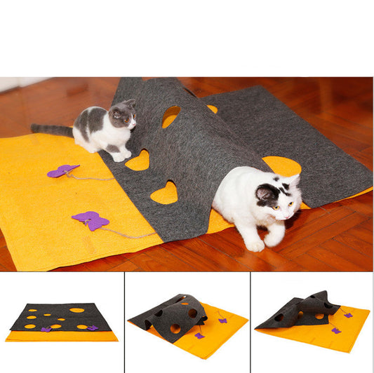 KFX-7571261 DIY Cat Play Puzzle Tunnel and Pet Mat – Felt Fabric with Sound Paper, Bell & Butterfly Toys, Versatile Design for Multi-Cat Fun