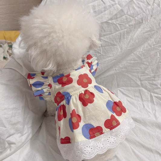 KFX-7572029 Floral Mesh Skirt Dress for Dogs and Cats - Soft Cotton, Multiple Colors