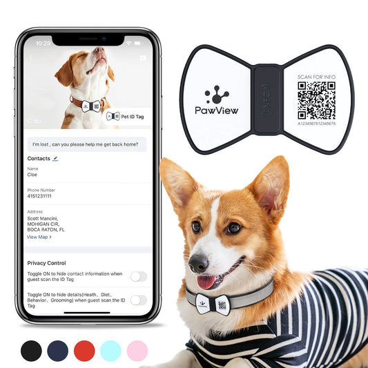 KFX-7572413 Silicone NFC Smart QR Code Pet ID Tag with Bowknot Decoration for Dogs and Cats