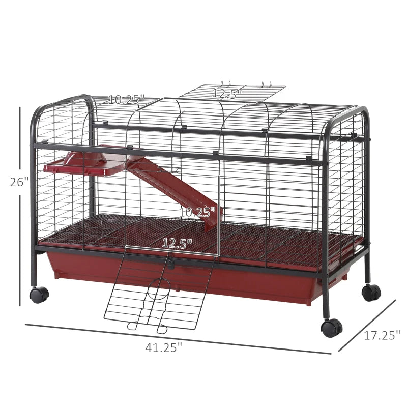 KFX-7574077 Mobile Multi-Level Small Animal Cage with Ramp and Feeder for Rabbits and Ferrets