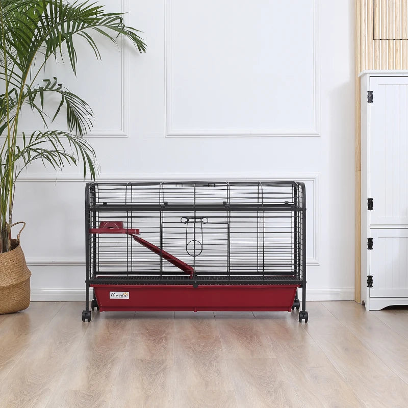 KFX-7574077 Mobile Multi-Level Small Animal Cage with Ramp and Feeder for Rabbits and Ferrets