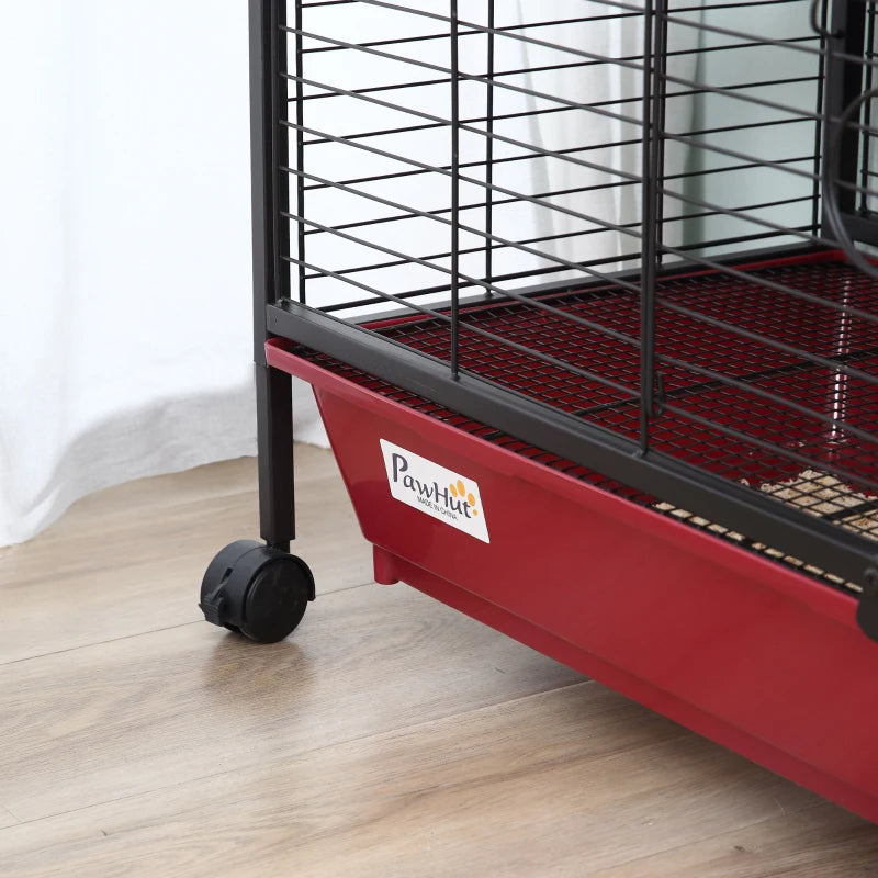 KFX-7574077 Mobile Multi-Level Small Animal Cage with Ramp and Feeder for Rabbits and Ferrets