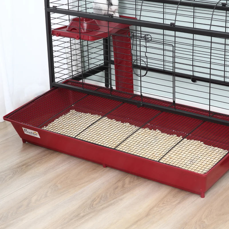 KFX-7574077 Mobile Multi-Level Small Animal Cage with Ramp and Feeder for Rabbits and Ferrets