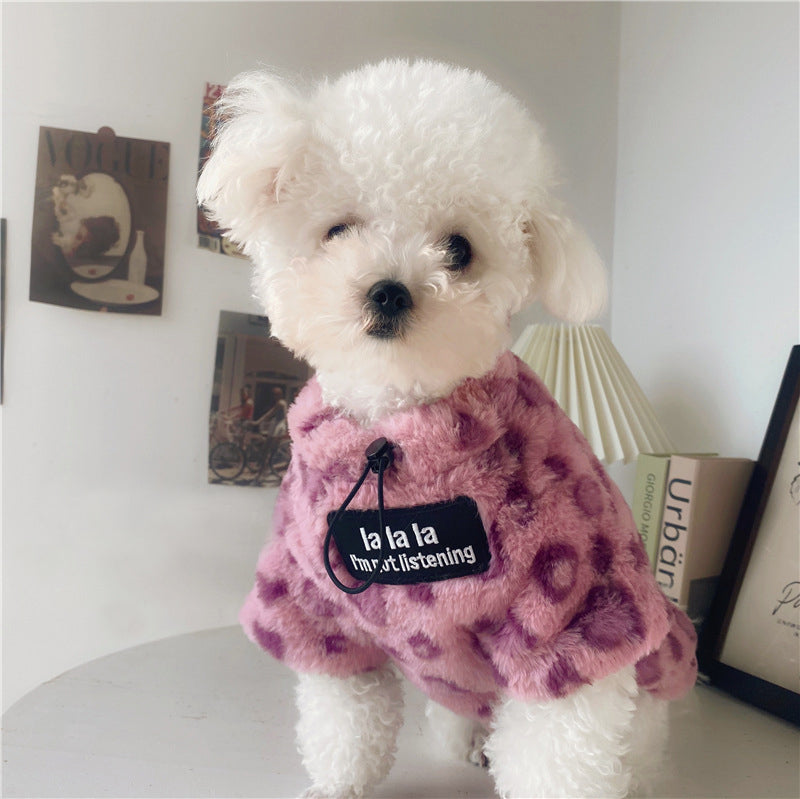 KFX-7575485 Warm Plush Cat Hoodie in Pink Leopard Print for Pets