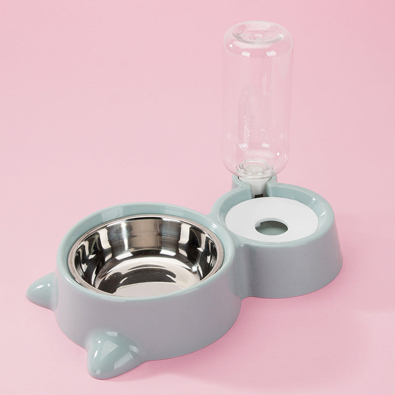 KFX-7576381 Double Bowl Automatic Pet Feeder with Water Dispenser - Rounded Design for Dogs and Cats in Multiple Colors