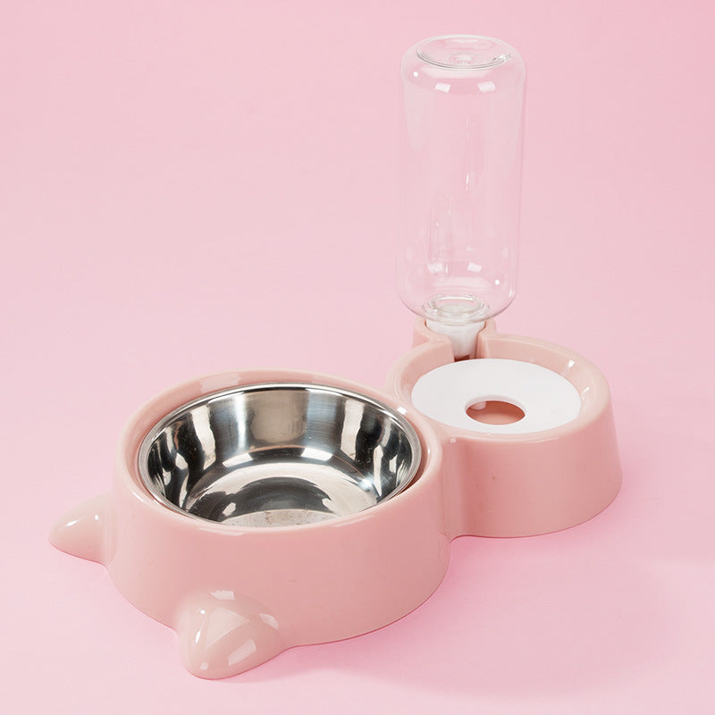 KFX-7576381 Double Bowl Automatic Pet Feeder with Water Dispenser - Rounded Design for Dogs and Cats in Multiple Colors