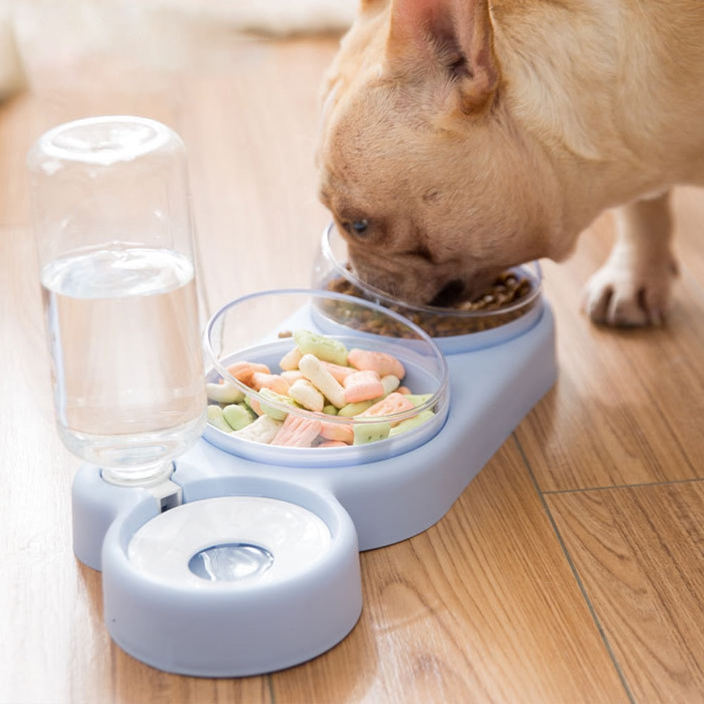 KFX-7576381 Double Bowl Automatic Pet Feeder with Water Dispenser - Rounded Design for Dogs and Cats in Multiple Colors
