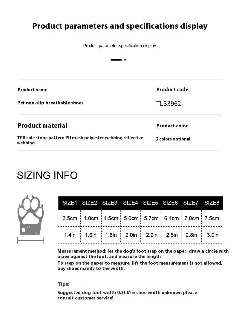 KFX-7577021 Breathable Waterproof Non-Slip Dog Shoes in Various Colors and Sizes