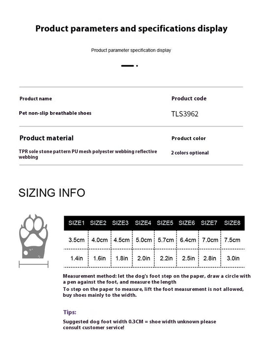 KFX-7577021 Breathable Waterproof Non-Slip Dog Shoes in Various Colors and Sizes