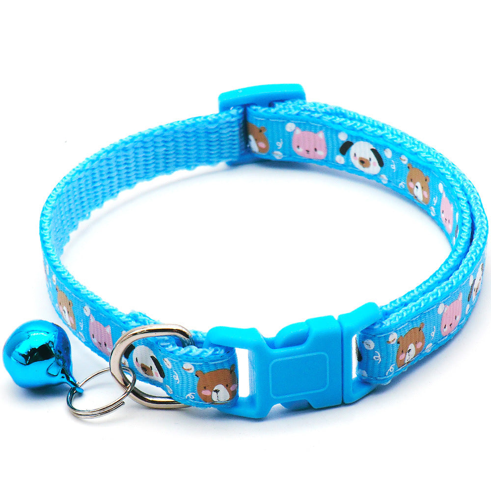 KFX-7578173 Cartoon Print Cat Collar with Bell - Adjustable 19-32cm, Lightweight, Multi-Color Options