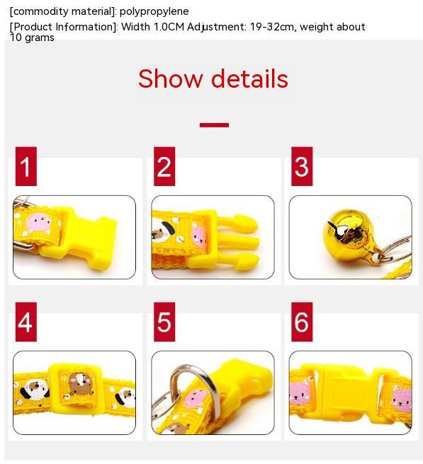 KFX-7578173 Cartoon Print Cat Collar with Bell - Adjustable 19-32cm, Lightweight, Multi-Color Options