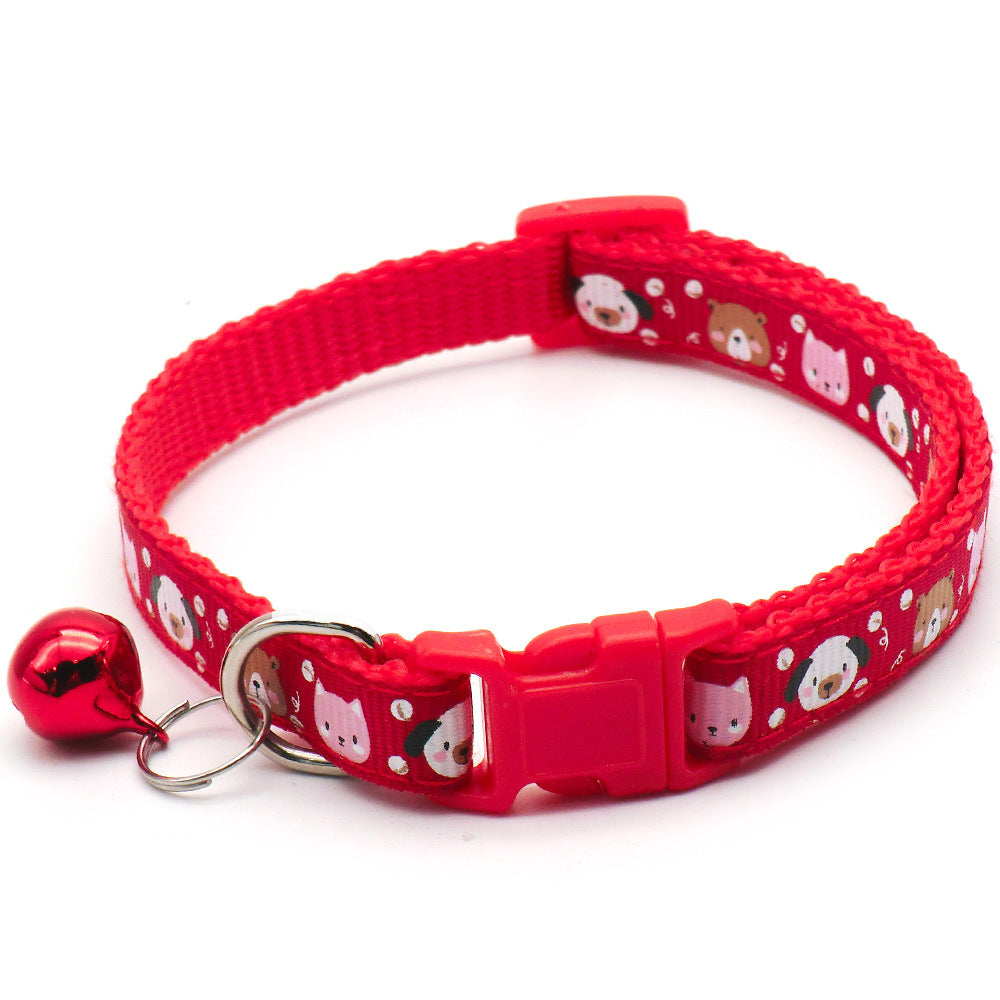 KFX-7578173 Cartoon Print Cat Collar with Bell - Adjustable 19-32cm, Lightweight, Multi-Color Options