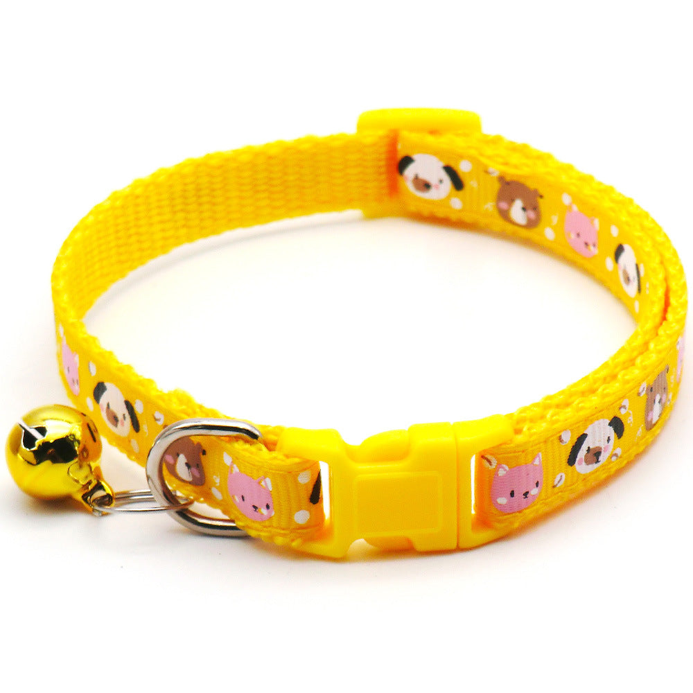 KFX-7578173 Cartoon Print Cat Collar with Bell - Adjustable 19-32cm, Lightweight, Multi-Color Options