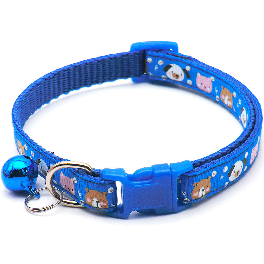 KFX-7578173 Cartoon Print Cat Collar with Bell - Adjustable 19-32cm, Lightweight, Multi-Color Options