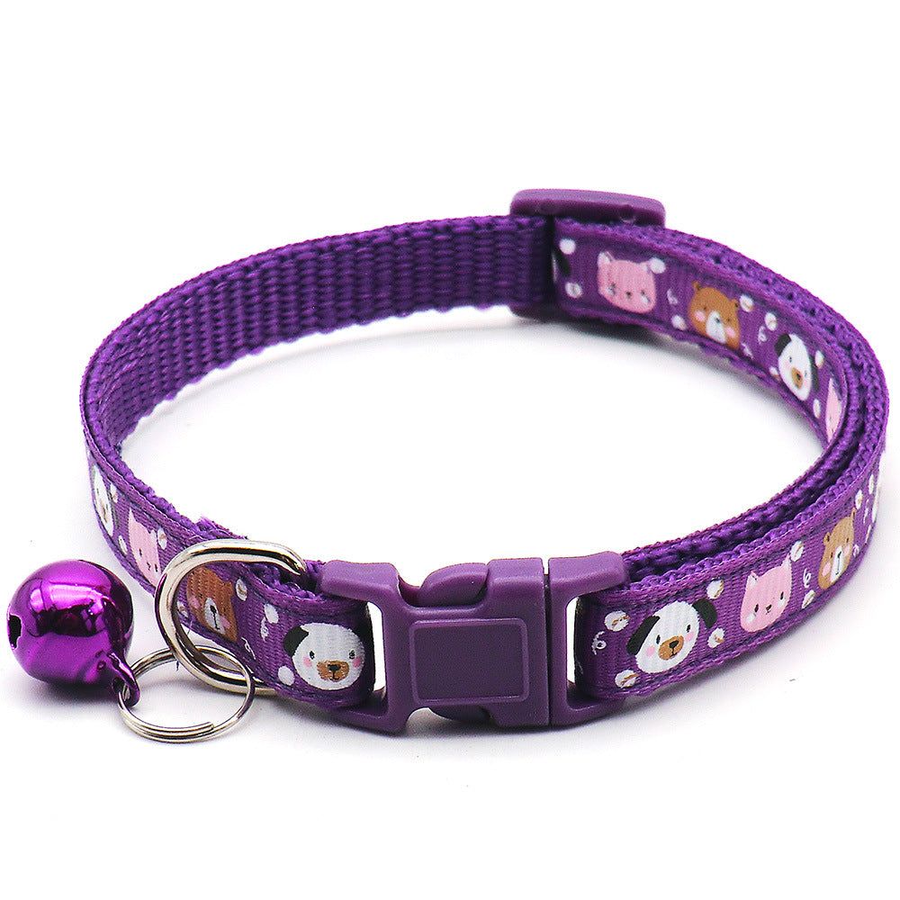 KFX-7578173 Cartoon Print Cat Collar with Bell - Adjustable 19-32cm, Lightweight, Multi-Color Options