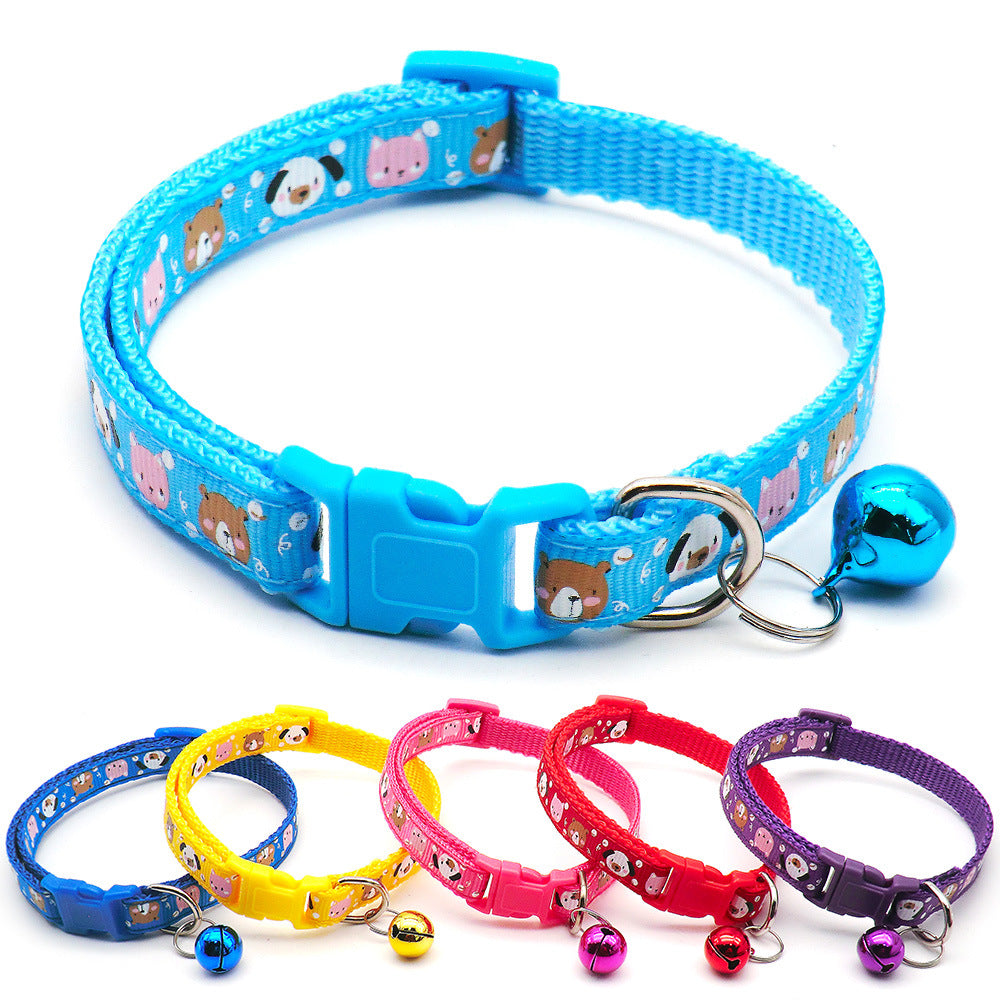 KFX-7578173 Cartoon Print Cat Collar with Bell - Adjustable 19-32cm, Lightweight, Multi-Color Options
