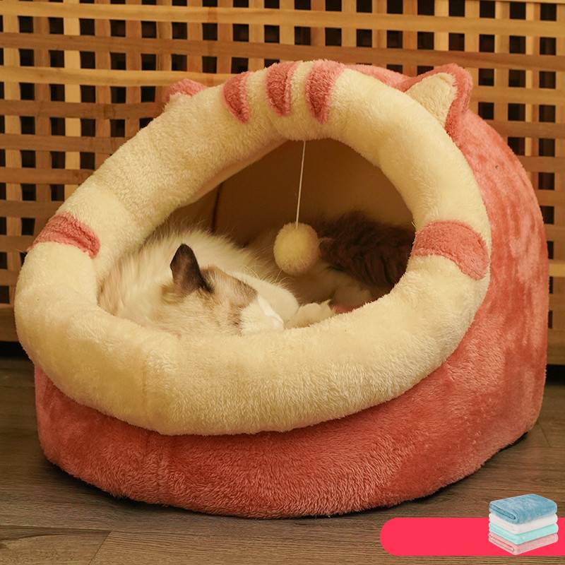 KFX-7580221 Cozy Semi-Enclosed Polar Fleece Cat Nest for Deep Sleep - Available in S, M, L Sizes