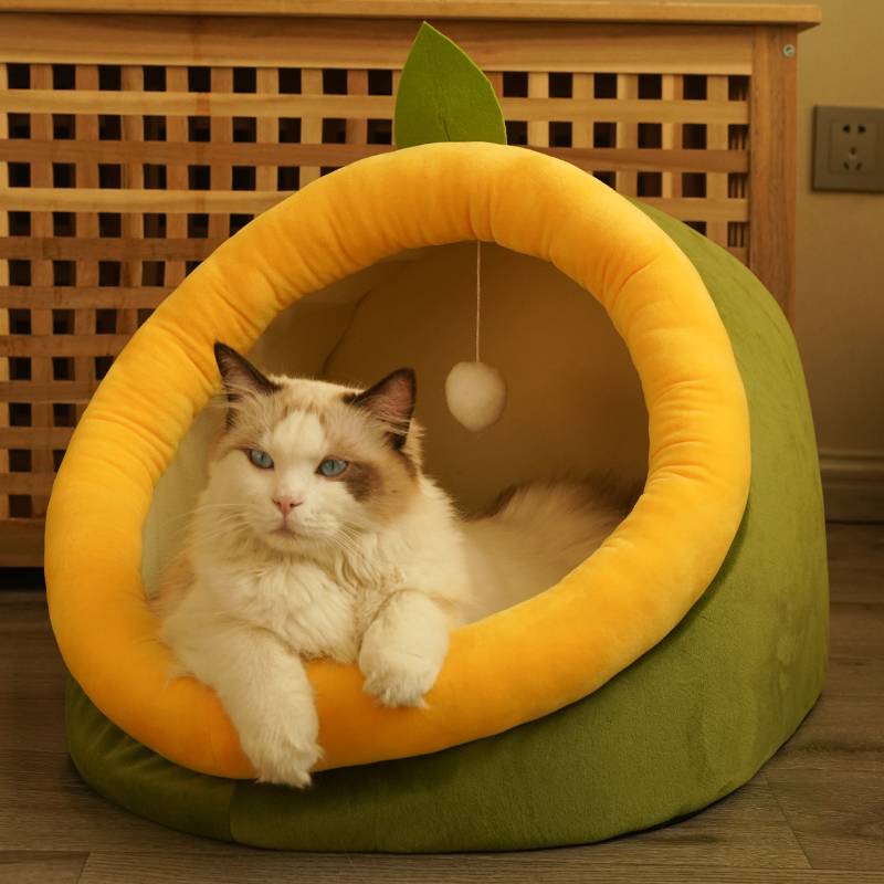 KFX-7580221 Cozy Semi-Enclosed Polar Fleece Cat Nest for Deep Sleep - Available in S, M, L Sizes
